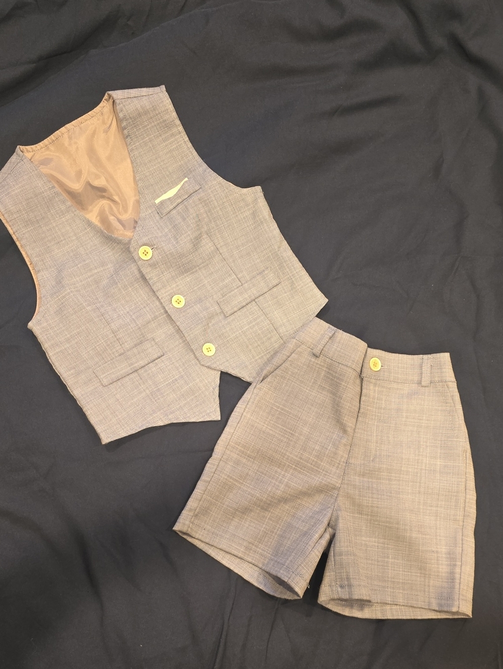 Tailored Blue Gray Plaid Vest & Shorts Set - Kids Two-Piece 12 To 18 Months